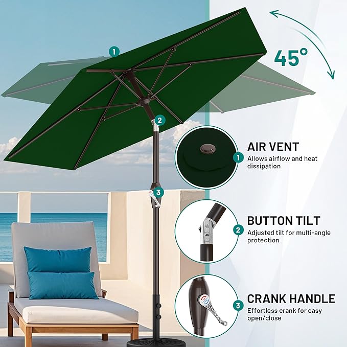 AreShark 7.5FT Patio Umbrella Table Market Umbrella with 6 Sturdy Ribs, Button Tilt/Crank, Heavy-Duty Outdoor Umbrellas for Pool, Deck, Garden and Backyard, Dark Green Rootora