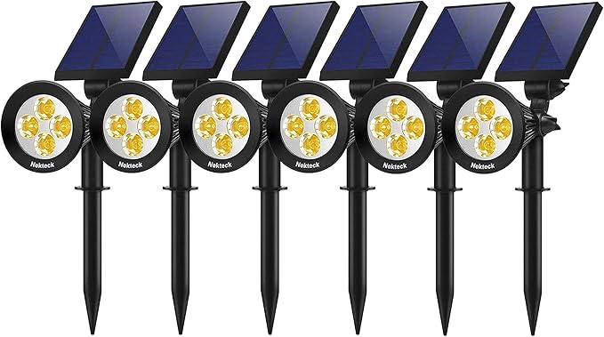 Nekteck Solar Lights, 2-in-1 Solar Spot Lights Outdoor, Waterproof Solar Powered Landscape Spotlights, Bright and Dark Sensing, Auto On/Off for Yard, Pathway, Garden, Driveway (6 Pack, Warm White) Nekteck