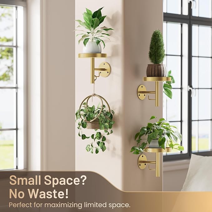 YUOROS 3 Pack Wall Plant Holder Stand Wall Planters for Indoor Plants Hanging Window Plant Hanger Decor (Gold) YUOROS