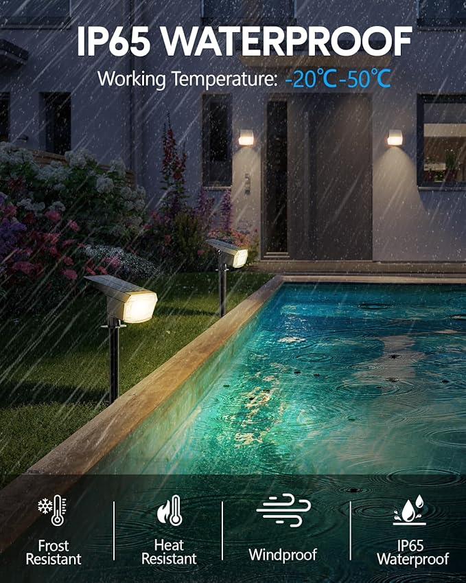 HIBOITEC Solar Spot Lights Outdoor Waterproof 59LED Landscape Lights Solar Powered Uplights Adjustable Brightness Dusk to Dawn for Outside Garden Yard Trees 6 Packs Warm White HIBOITEC