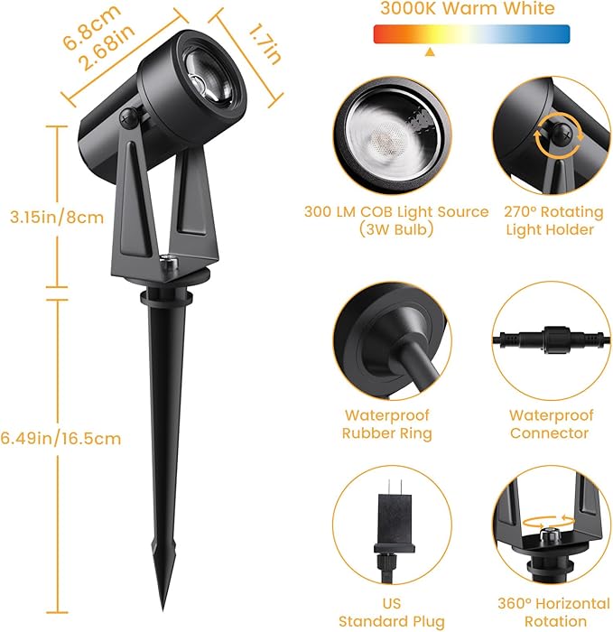 Low Voltage Landscape Lighting,8 Pack Outdoor LED Landscape Spotlights with Transformer 27V Garden Lights Pathway Lights IP65 Waterproof 3000K Warm White Pogestrand