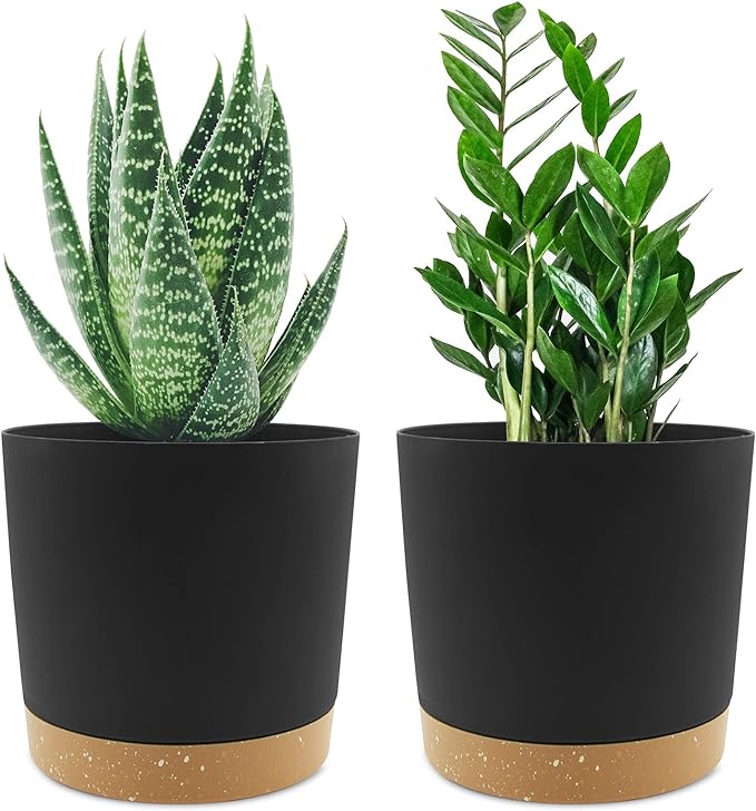 QCQHDU 6.5 inch Plant Pot, 2 Pack Planters for Indoor Plants with Drainage Holes & Saucer, Outdoor Flower Pots Home Garden Modern Decor QCQHDU