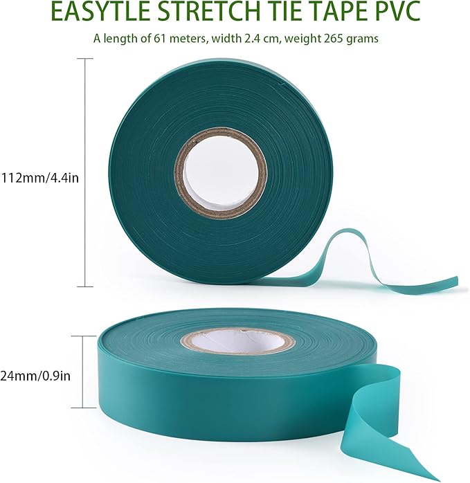 Stretch Tie Tape, 1” Wide 200FT Reusable Garden Plant Ties Green Tapes for Plants, Thick Garden Vinyl Stake Ribbon for Branches Flowers Tomatoes Indoor Outdoor Greenhouse TELENT+OUTDOORS