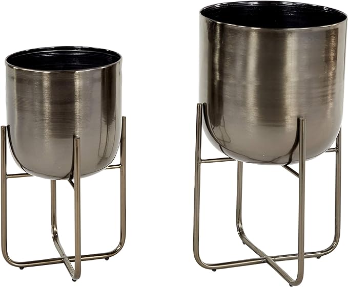 Deco 79 Metal Round Planter with Removable Stand, Set of 2 16", 13"H, Black Deco79