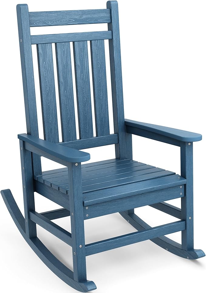 SERWALL Oversized Rocking Chair, Outdoor Rocking Chair for Adults, All Weather Resistant Porch Rocker for Lawn Garden, Blue SERWALL