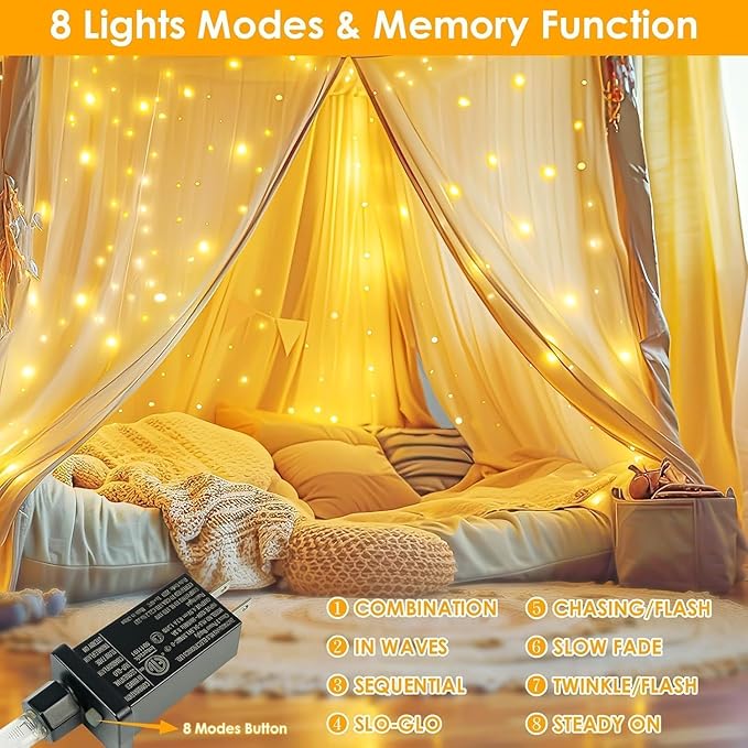 66Ft 200LED Fairy Lights Plug in with Remote, Waterproof String Lights Outdoor & Indoor 8 Modes with Timer, LED Twinkle Lights for Girl's Room Garden Patio Halloween Christmas Decorations (Warm White) BHCLIGHT