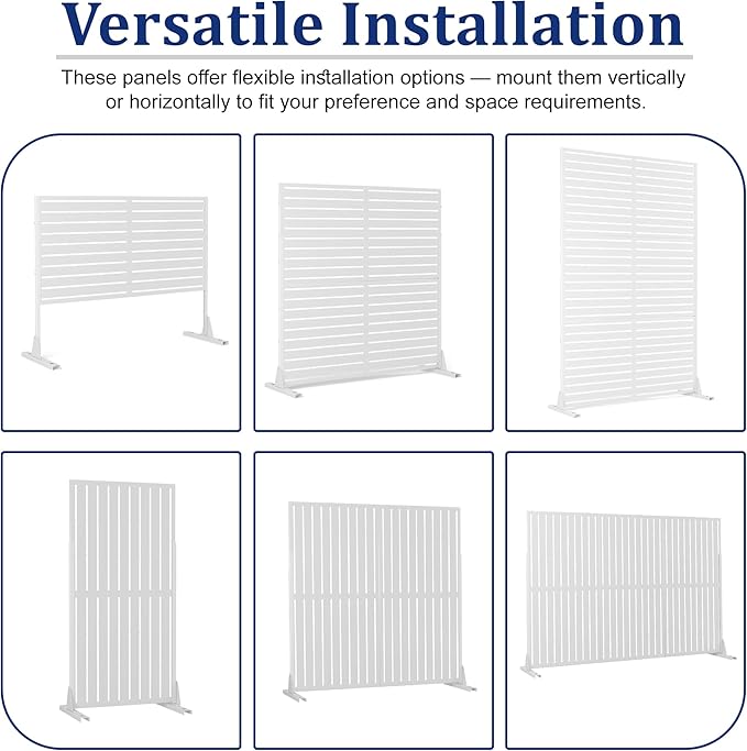 FENCY Outdoor Privacy Screen, 72" H×47" W Metal Privacy Screen, Outdoor Freestanding Privacy Screen & Panels for Deck Patio Balcony(White-Louvered) FENCY