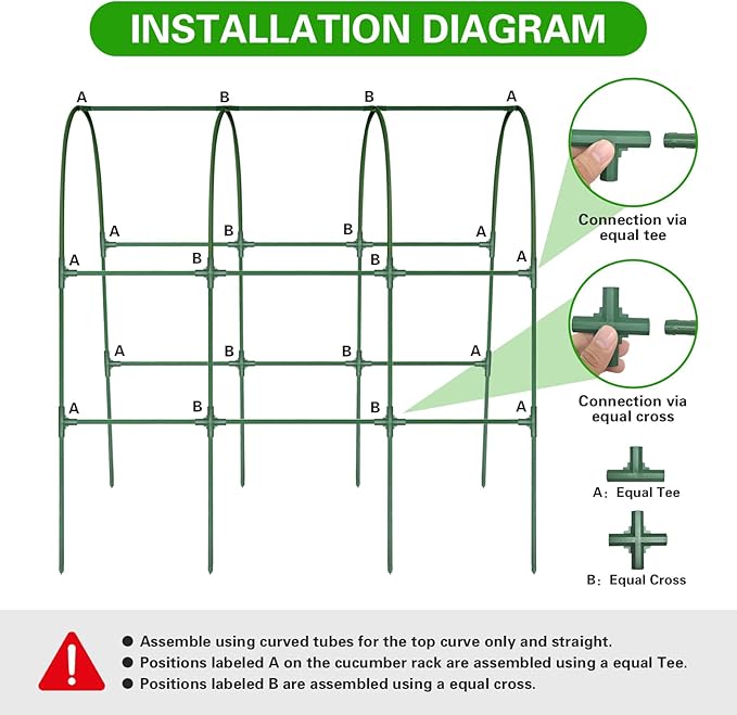 Cucumber Trellis for Raised Bed, U-Shape Garden Trellis for Climbing Plants Outdoor, Metal Arch Trellis for Vegetables, Plant Support for Tomato, Pea, Zucchini, Squash TOCCYARD