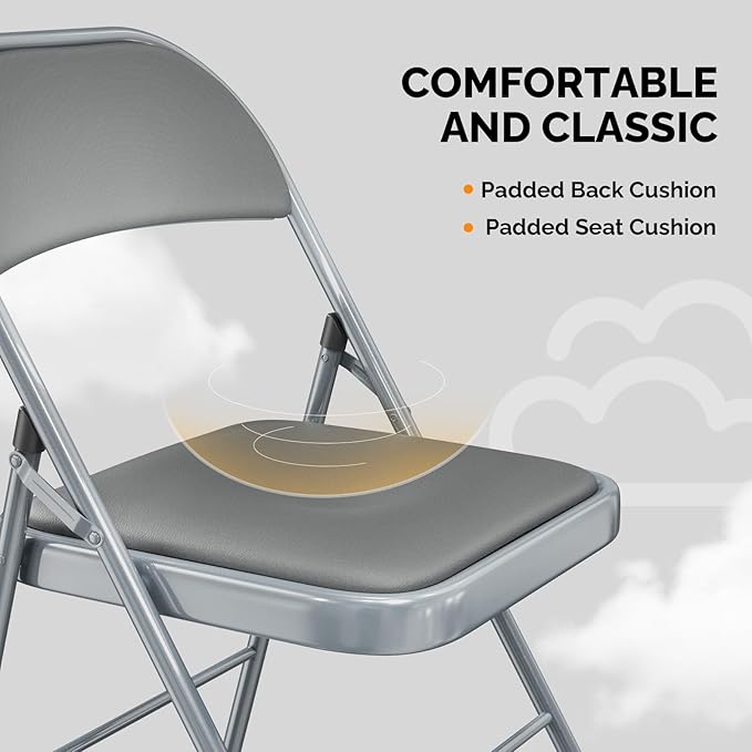 VINGLI 8 Pack Folding Chairs with Padded Seats, Metal Frame with Pu Leather Seat & Back, Capacity 350 lbs, Gray VINGLI