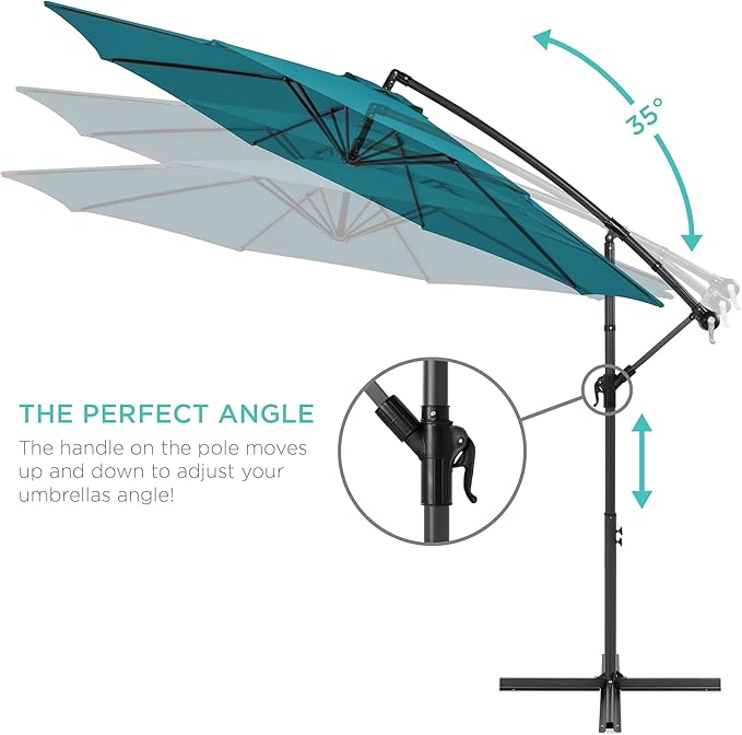 Best Choice Products 10ft Offset Cantilever Hanging Market Patio Umbrella, 8 Sturdy Ribs, Easy Adjustment - Cerulean BestChoiceProducts
