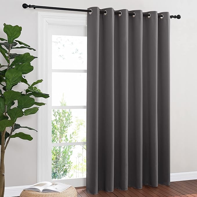 NICETOWN Sliding Door Curtains, Wide Thermal Blackout Patio Door Curtain Panel, Sliding Door Drapes/Draperies with Grommet Top (Gray, W80 x L84) NICETOWN