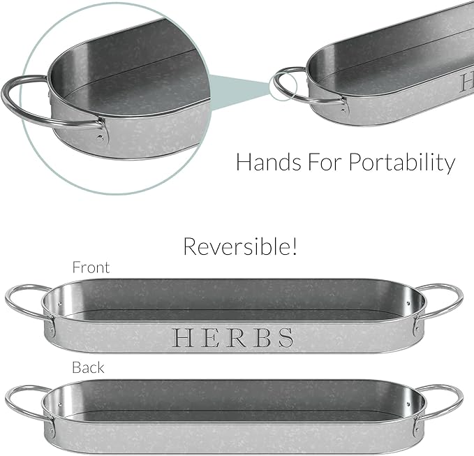 Barnyard Designs Indoor Herb Garden Planter Set with Tray, Metal Windowsill Plant Pots with Drainage for Outdoor or Indoor Plants, Set/3 (Galvanized) BarnyardDesigns