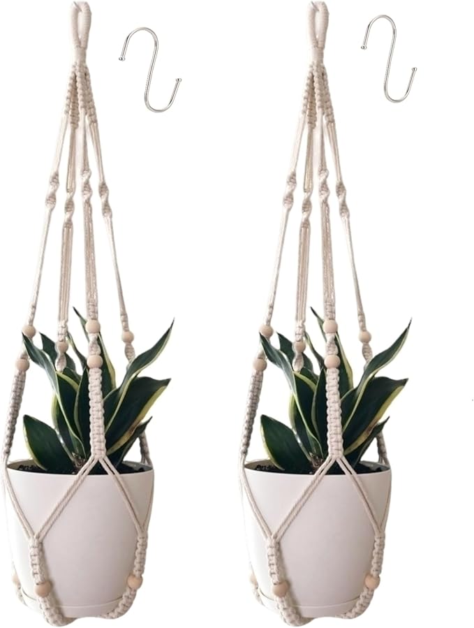 Macrame Plant Hanger for 4-12 Inch Pot Indoor Crochet Hanging Plant Holder Outdoor Boho Home Decor Basket wall Window Rope White Large Long (Ivory) HUIHONGHOME