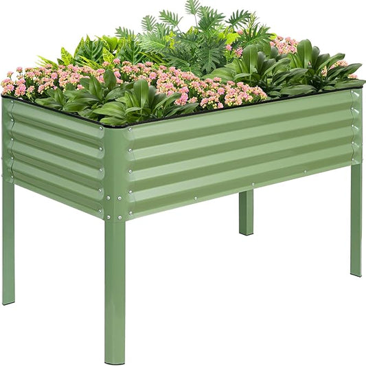G GOOD GAIN Elevated Raised Garden Bed 2' x 4'- Galvanized Metal Planter Boxes with Legs, Outdoor Planters for Backyard/Patio/Balcony, with Drainage Holes for Vegetables, Flowers, Herbs, Green GGOODGAIN
