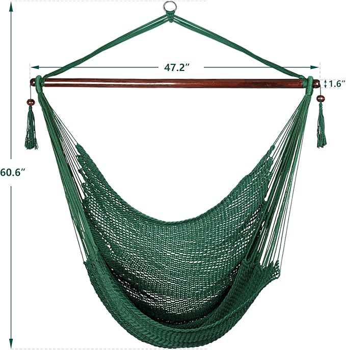Bathonly Large Hammock Chair with Spreader Bar, Caribbean Hammock Swing Chair, XL Hammock Chair Outdoor Indoor, 330 LBS Weight Capacity, Green Bathonly