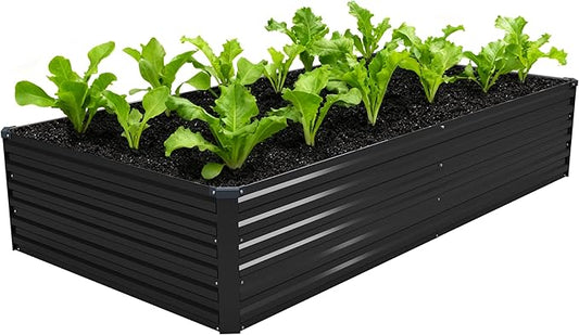 8x4x1.5FT Galvanized Raised Garden Bed,Vegetable Boxes-Rectangle Metal Flower Box,Large Planter Raised Beds Outdoor Garden for Planting,Fruit,Herb-Black DIIYIV