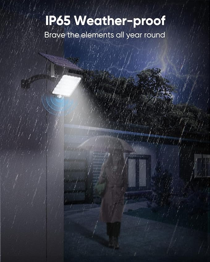 JACKYLED Upgraded Solar Flood Lights Outdoor Motion Sensor, 1000 Lumens Dusk to Dawn Solar Lights Outdoor, 48 LED, IP65 Waterproof, 3 Modes, Auto On/Off, Separate Solar Panel with 9.8ft Cord JACKYLED