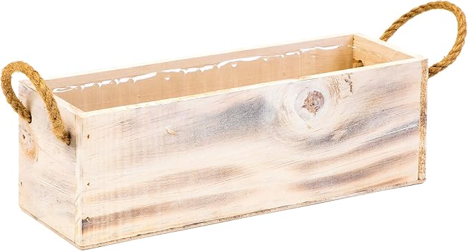 Wooden Planter Box with Handle I Rustic Whitewash I Plastic Liner l Garden Decor l Restaurant and Wedding Decorations l Table Centerpiece (12x4 w Handle Set of 4, Whitewash) Rootora