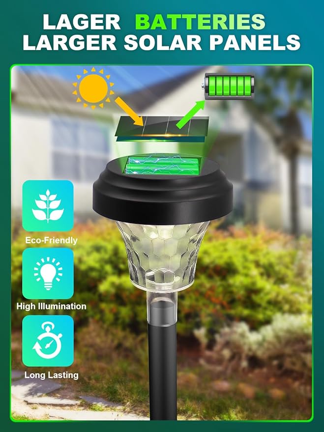 ROOR Solar Pathway Lights 16 Pack, Outdoor Solar Yard Lights, RGB Color Changing+Warm White, IP67 Waterproof LED Lights for Garden Path Backyard Christmas Lawn Landscape Decorative ROOR