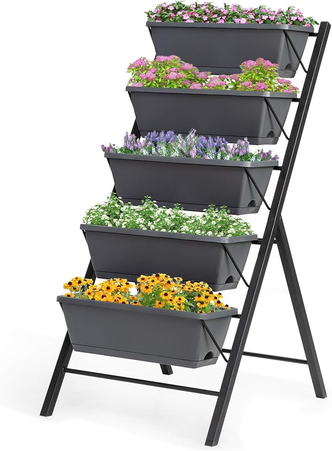 Giantex Vertical Raised Garden Bed, Elevated Planter Raised Beds with Water Drainage, Freestanding 5 Container Boxes for Vegetables and Flowers Growing, Outdoor Indoor Patio Balcony Giantex