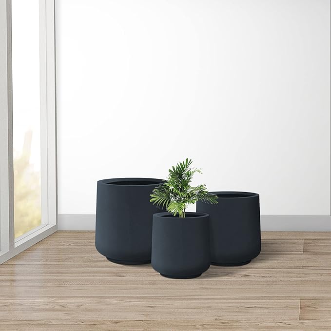 Kante 15.3"+11.6"+8.2" Dia Round Concrete Planter, Large Outdoor Indoor Planter Pots Containers with Drainage Holes and Rubber Plug for Home Garden Patio, Charcoal Kante
