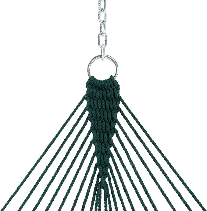 Castaway Living 13 ft. Double Traditional Hand Woven Green Polyester Rope Hammock – 2-Person, 450 lb Capacity, Free Extension Chains & Tree Hooks, Designed in The USA CastawayLiving