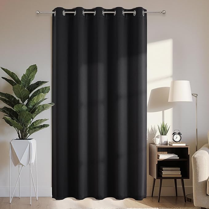 Joydeco Blackout Patio Sliding Door Curtains 84 Inches Long, Grommet Privacy Room Divider Curtains, Extra Wide Thermal Blackout Drapes for Bedroom Living Room (Black, 70Wx84L, 1 Panel) JOYDECO