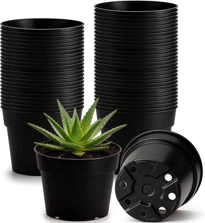 50 Pack 6 Inch Nursery Pots, Plastic Flower Pots, Thick Plant Pots with Drainage Hole for Planting Outdoor/Indoor Plants Succulent Herb (Black) RooTrimmer