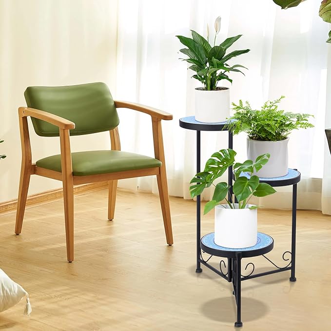 Plant Stand Indoor 3 Tie Mosaic Metal Corner Shelf Outdoor Plant Pot Holder Folding Storage Corner Table Plant Shelves for Living Room Chonsun