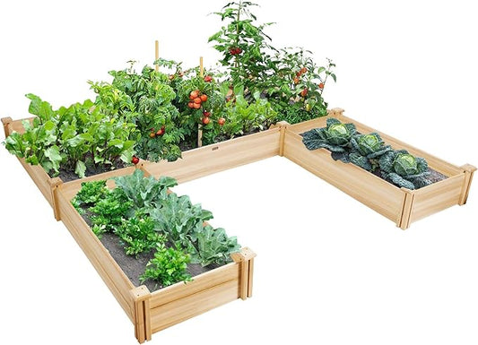 Giantex U-Shaped Raised Garden Bed, Wood Raised Garden Planter Box for Vegetables and Flowers, Easy Assembly, Garden Container for Backyard, Patio, Balcony (92.5" Lx95 Wx11 H) Giantex