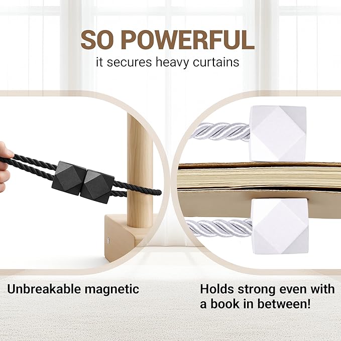 Hion Magnetic Curtain Tiebacks Black 2pcs, Curtain Tiebacks Buckles Holdbacks Holders Hooks Clip for Home Bedroom Office Decorative Curtain Hion