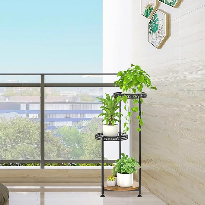 3 Tier Large Plant Stand Indoor Outdoor Clearance, Metal Flower Shelf Pot Holder, 10in Wide Multiple Plants Tall Corner Display Rack for Patio Orchid Office Porch Living Room Garden, Black Oppro