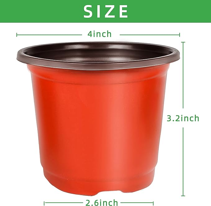 TDHDIKE 4" Small Plastic Plant Pots with 200 Red Seed Starting Pots for Indoor and Outdoor Planting TDHDIKE
