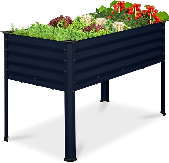 Best Choice Products 48x24x30in Galvanized Raised Garden Bed, Metal Elevated Planter Box, Vegetable Garden for Backyard, Patio, Balcony - Navy Blue BestChoiceProducts
