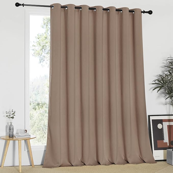 NICETOWN Patio Blind Blackout Curtain Panels - Extra Wide Curtains, Sliding Door Insulated Drape, Soundproof Room Divider Curtains (Cappuccino, 100 x 95 Inch/ 100"W x 95"L) NICETOWN