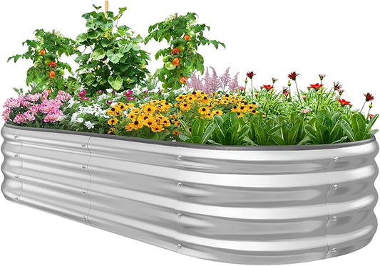 KING BIRD Raised Garden Bed Galvanized Planter Garden Box Outdoor for Gardening, Vegetables, Flowers, 71x35x12 in, Light Silver KINGBIRD