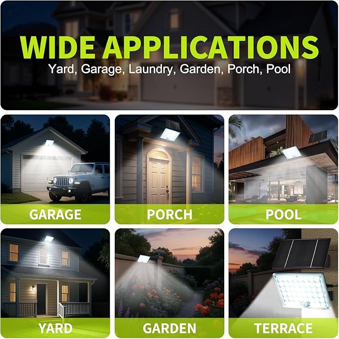184 LED Solar Lights Outdoor, Waterproof Solar Motion Sensor Flood Lights Outside with 3 Modes Adjustable, Auto On/Off, 20Ft Cable for Porch, Patio, Garden, Garage,Yard Rootora