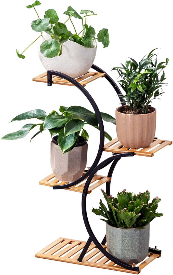 Bamboo 4-Tier Plant Stand Rack Multiple Flower Pot Holder Shelf Indoor Outdoor Planter Display Shelving Unit for Patio Garden Corner Balcony Living Room COPREE