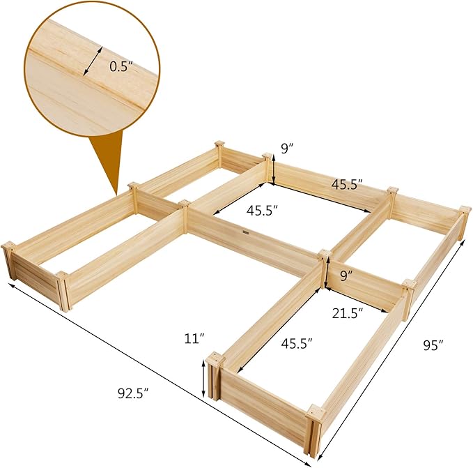 Giantex U-Shaped Raised Garden Bed, Wood Raised Garden Planter Box for Vegetables and Flowers, Easy Assembly, Garden Container for Backyard, Patio, Balcony (92.5" Lx95 Wx11 H) Giantex