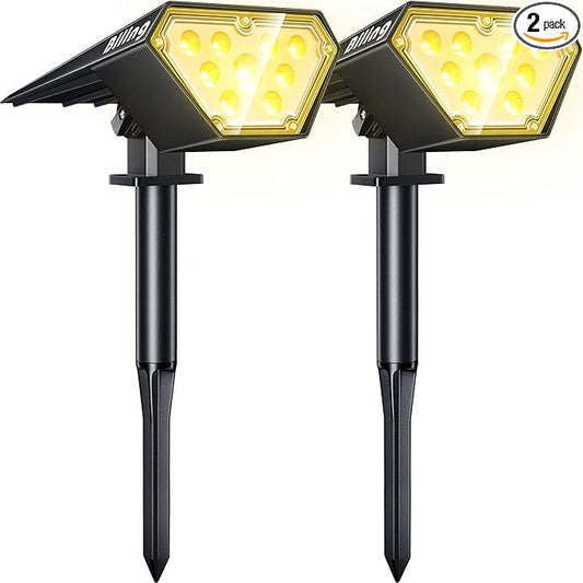 Biling Solar Spot Lights Outdoor, 2-in-1 Solar Landscape Lights 12 LED Bulbs Solar Powered IP67 Waterproof Adjustable Wall Light for Patio Pathway Yard Garden Driveway Pool - Warm White biling