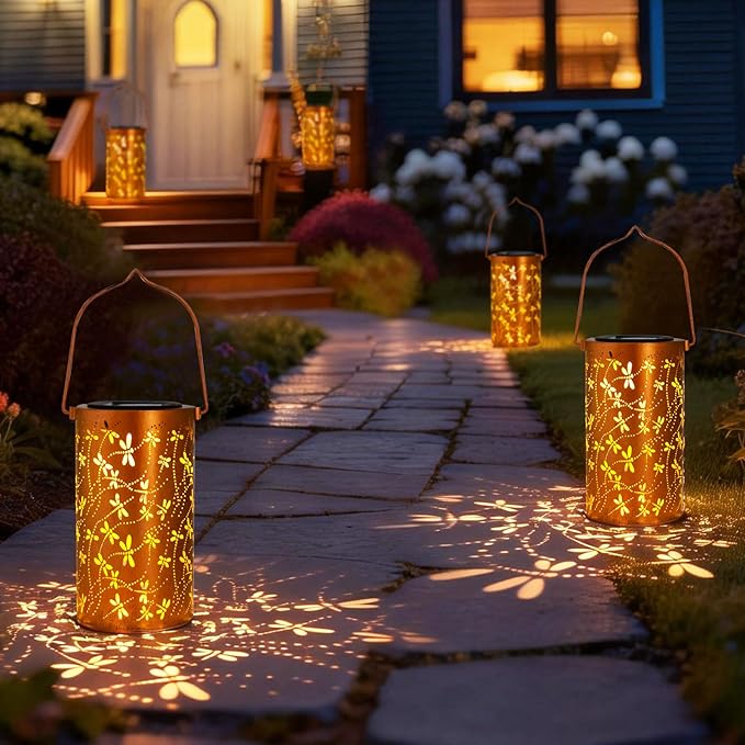 Birthday Gifts for Women Mom Grandma Ladies Solar Lanterns Outdoor Hanging Dragonfly Hollowed-Out Metal Waterproof LED Garden Decor Outside for Patio Yard Porch DIBIEECN