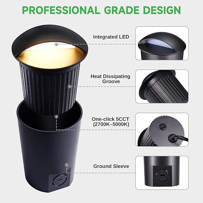 Low Voltage Inground Landscape Lights - Outdoor Soft White & Bright White 5 Selectable Colors Turret Top Well Light, LED in-Grade Fixture, ORB Aluminum for Path Yard Floor 3W 170LM 10 Pack Varmtalys
