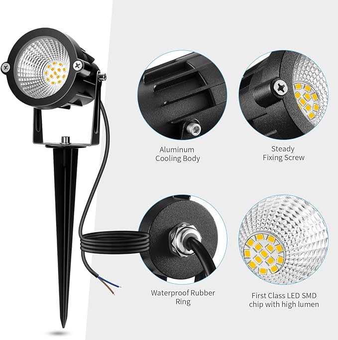 Low Voltage Landscape Lights, 10W 12/24V 2700K Warm White Landscape Lighting, IP65 Waterproof Outdoor LED Spotlight for Garden Yard Tree, 8 Pack with Connectors REEGOLD