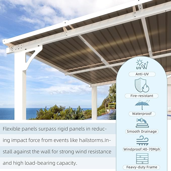AECOJOY 14' x 8' White Gazebo Outdoor Pergola for Patio, Hard Top Lean to 8x14 Gazebo Shelter Pergolas and Gazebos Clearance with Patio Roof, Large Wall-Mounted Heavy Duty Awnings for Backyard AECOJOY
