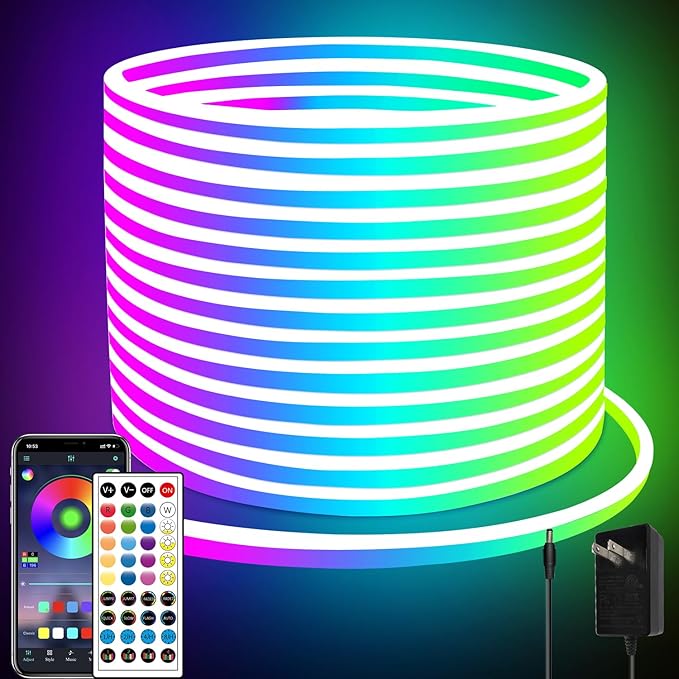 66FT Neon LED Rope Lights IP65 Waterproof LED Lights for Bedroom Flexible LED Light Strip with Remote/APP Control RGB Lighting Strip for Indoors Outdoors Bedroom Room Home Décor segrass