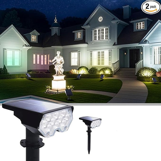 2 Pack Solar Powered Outdoor Spot Lights Outside Waterproof 20 LEDs Landscape Spotlights Dusk to Dawn for House Yard Tree, Plants, Walls, Path, Garden, Statues, Superior Accent Uplighting Cool White Polighty