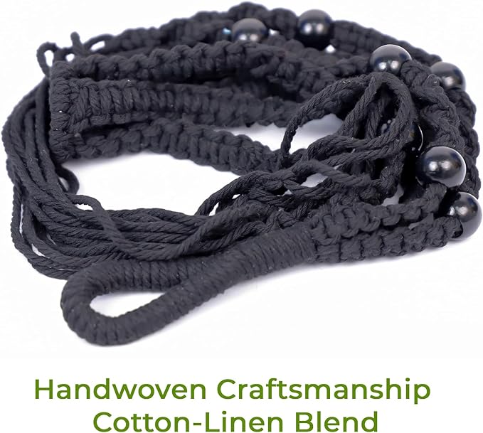 Macrame Plant Hanger, Up to 4-15 inch Pots, Wood Beads Cotton Hanging Planter Holder for Indoor Outdoor Boho Home Decor, 35 Inch, Set of 2 (Black) Rootora