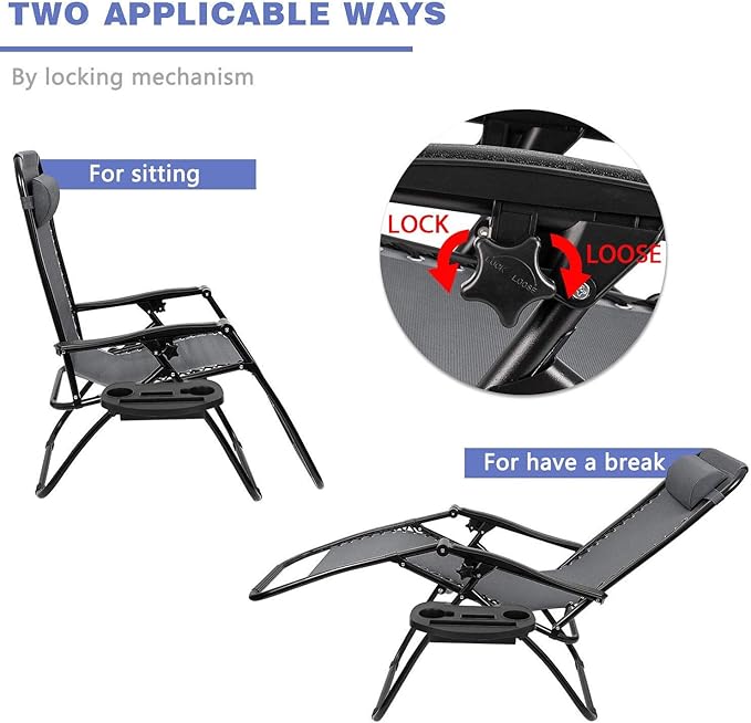 Homall Zero Gravity Chair - Patio Folding Lawn Lounge Chairs Outdoor Gravity Reclining Lounge Chair with Pillows for Poolside Backyard and Beach Set of 2 (Gray) Homall
