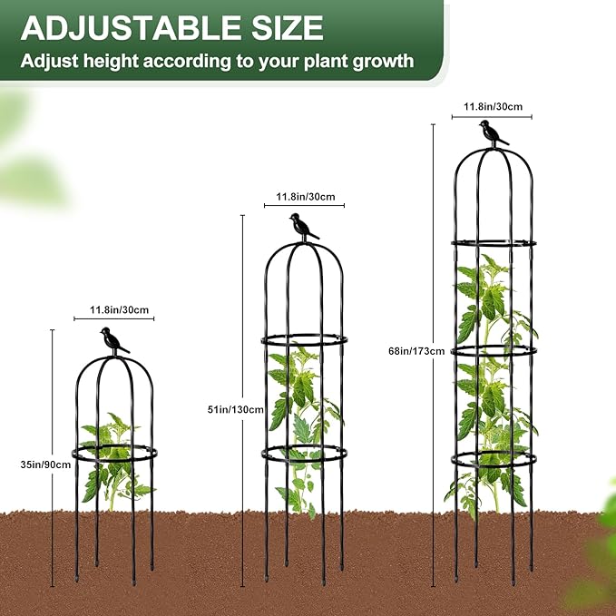 Lalahoni Garden Obelisk Trellis for Climbing Plants Outdoor, 6ft Round Rose Trellis for Pots, Metal Plant Support for Clematis, Jasmine, Ivy, Decorative Outdoor Trellis, Black, 1Pack Thereasonyoulovegardening