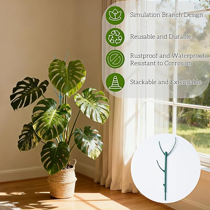 5 Pack Adjustable Plant Support Stakes,Stackable Plant Support Pole with Garden Ties and Clips, Suitable for Monstera,Climbing Plants and Indoor Outdoor Plants Rootora